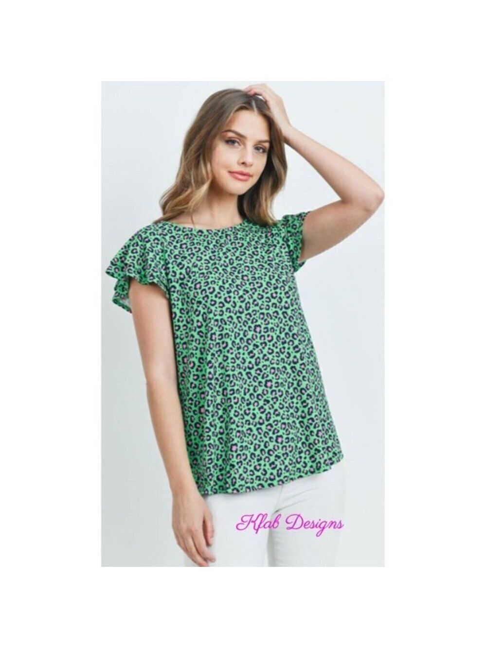 Leopard Print Ruffle Sleeve Knit Top